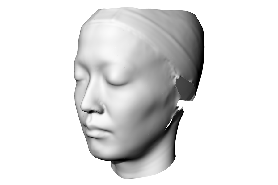 鍋谷選手の顔のスキャニングデータをもとに作成したモデル画像