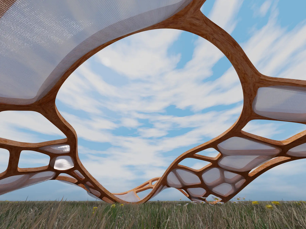3D加工された木のフレームに沿って3Dプリント製パネルが設置されている／出典：アーティストリー