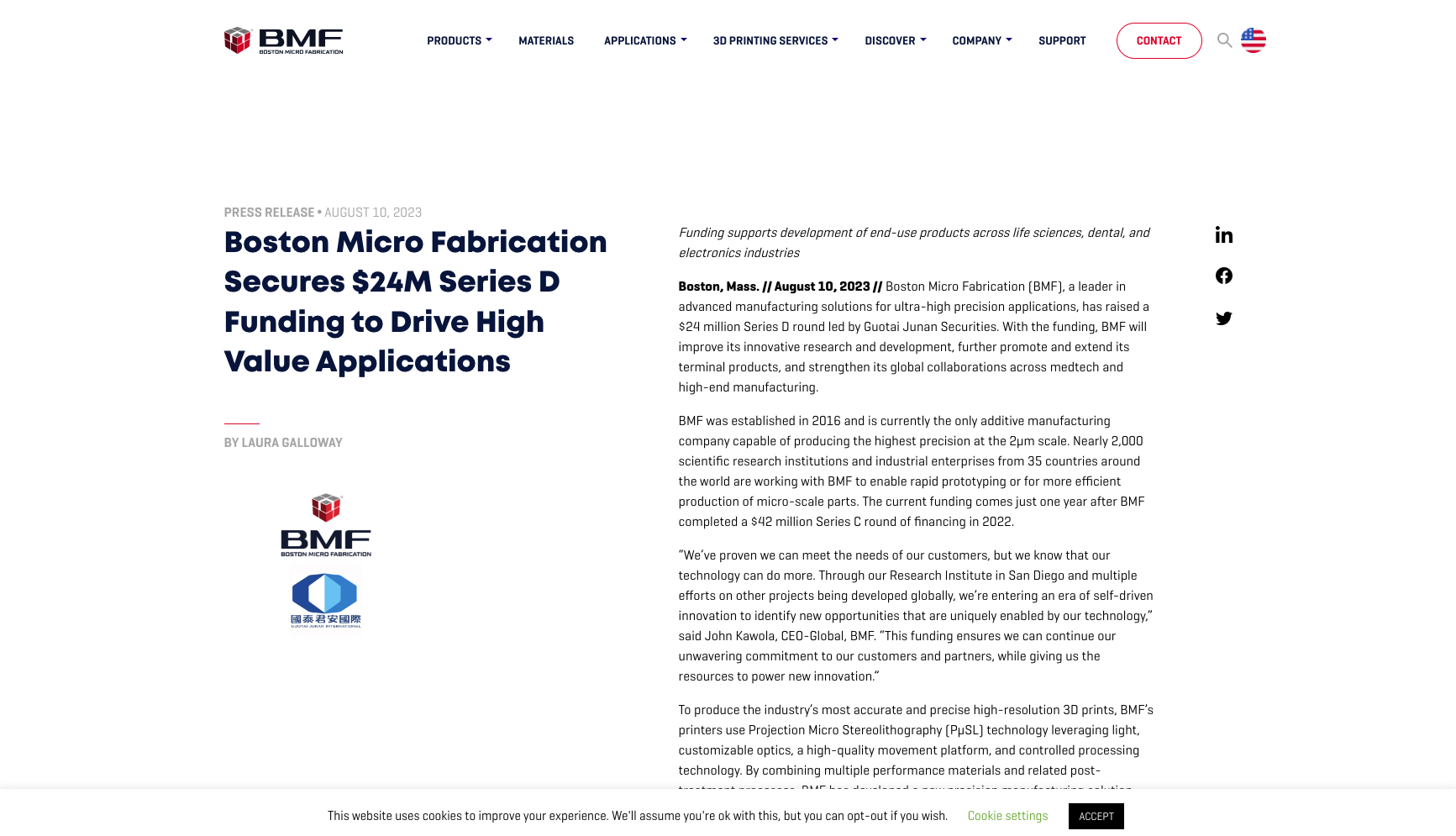 BMFが2,400万ドル（約35億円）のシリーズDの資金を調達 | 業務用3Dプリンターのポータルサイト ShareLab – ShareLab  NEWS