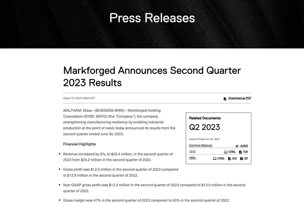 Markforged Press Releases