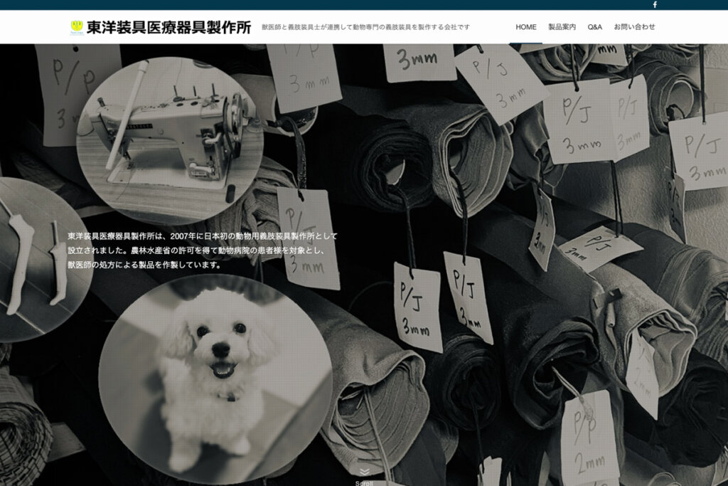 東洋装具医療器具製作所のウェブサイト。