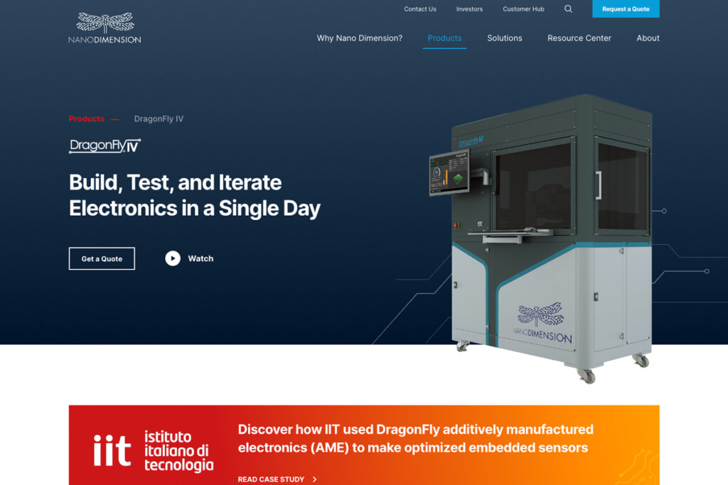 Nano Dimension社のウェブサイト。