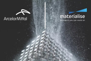 ArcelorMittal社とMaterialise社のロゴ。