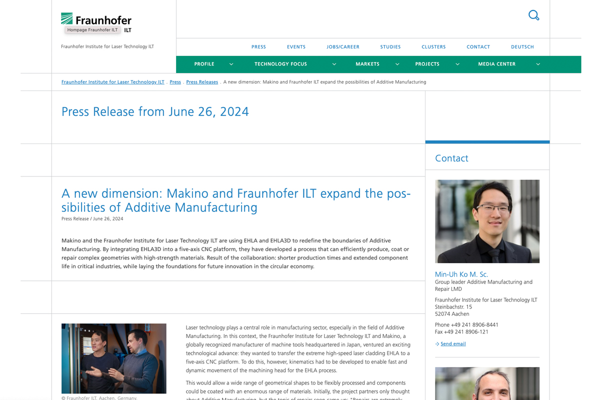 Fraunhofer ILT社のプレスリリース