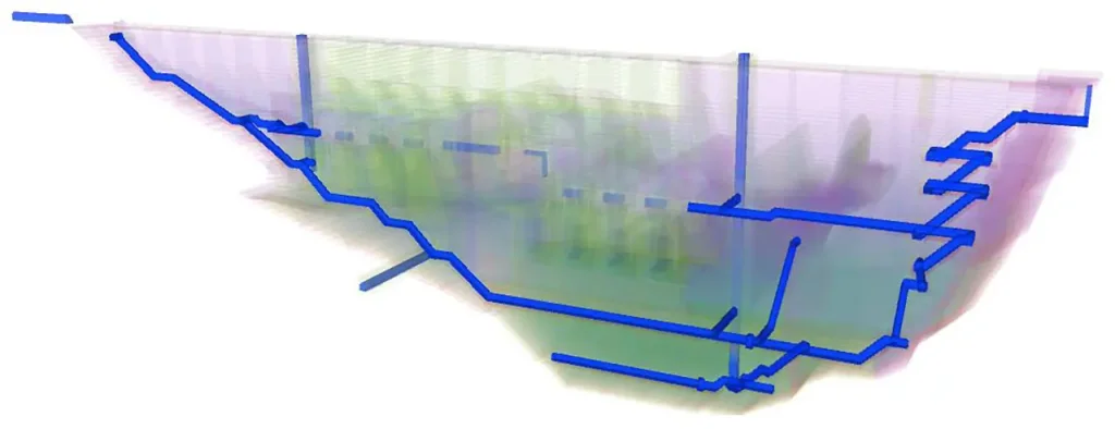 ダム堤体内の監査廊イメージ［青線部］