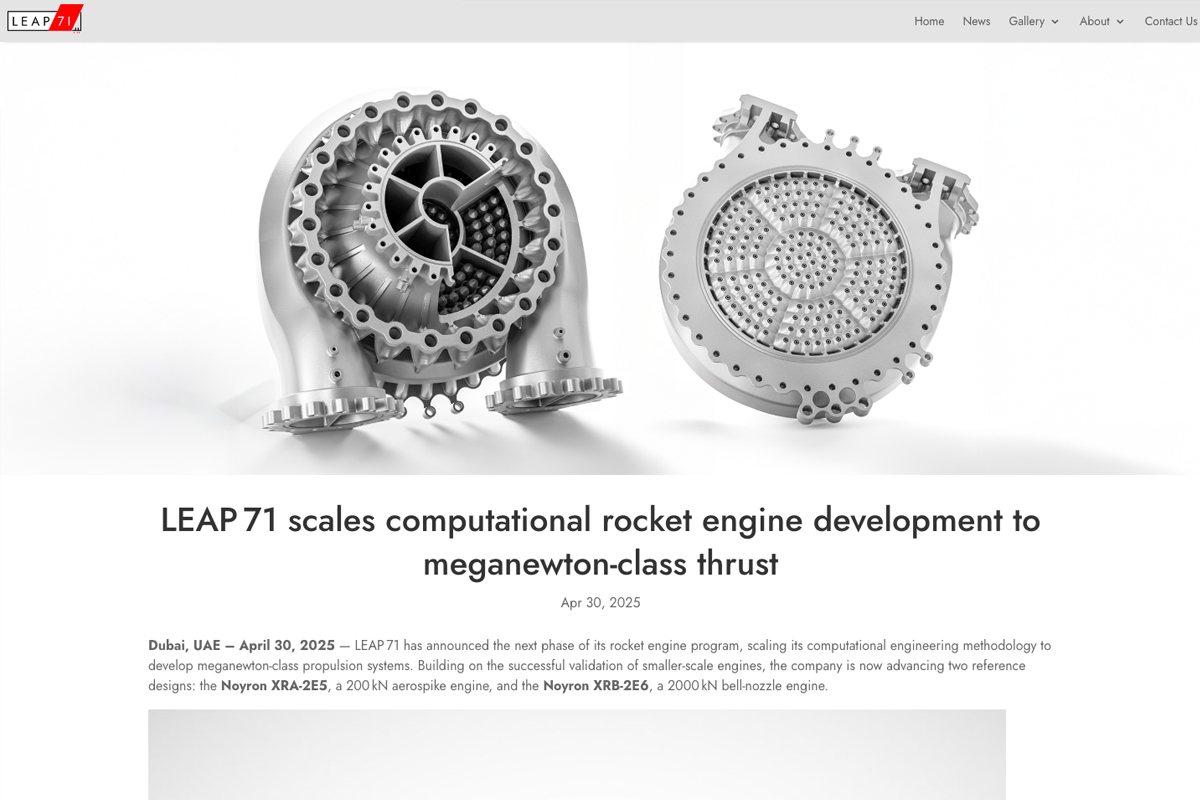 LEAP 71のNewsページより。