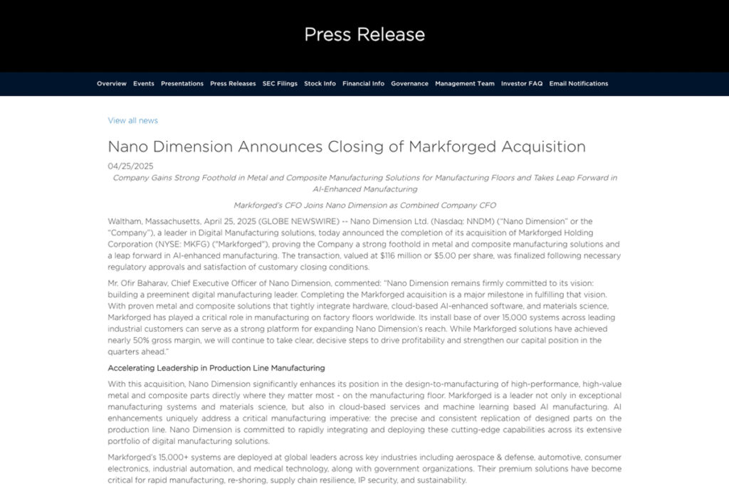 Nano Dimensionのプレスリリースより。