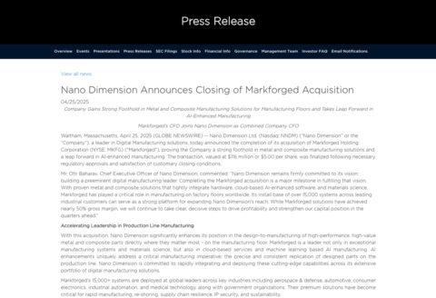 Nano Dimensionのプレスリリースより。