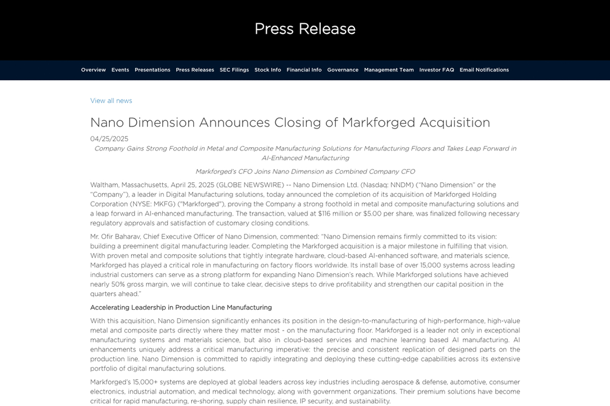 Nano Dimensionのプレスリリースより。