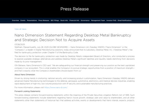 Nano Dimensionのプレスリリースより。