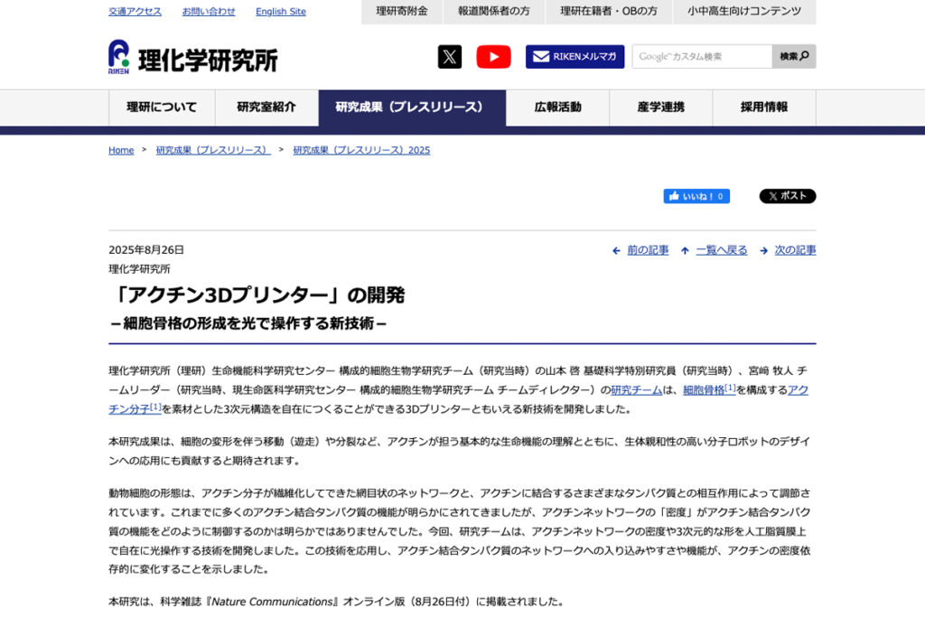 理化学研究所のプレスリリースより。