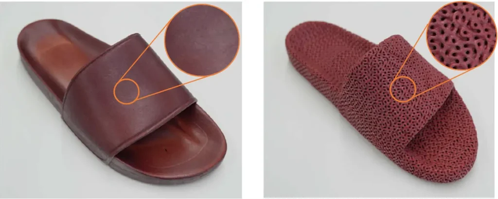 左：中実構造の造形物／右：格子構造の造形物。格子構造により約15％の軽量化を実現。いずれも当社製フルカラー3Dプリンタによる造形。（出典：出典：ミマキエンジニアリング）