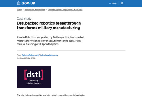 出典：英国政府（Gov.uk）／Defence Science and Technology Laboratory（Dstl）「Dstl backed robotics breakthrough transforms military manufacturing」